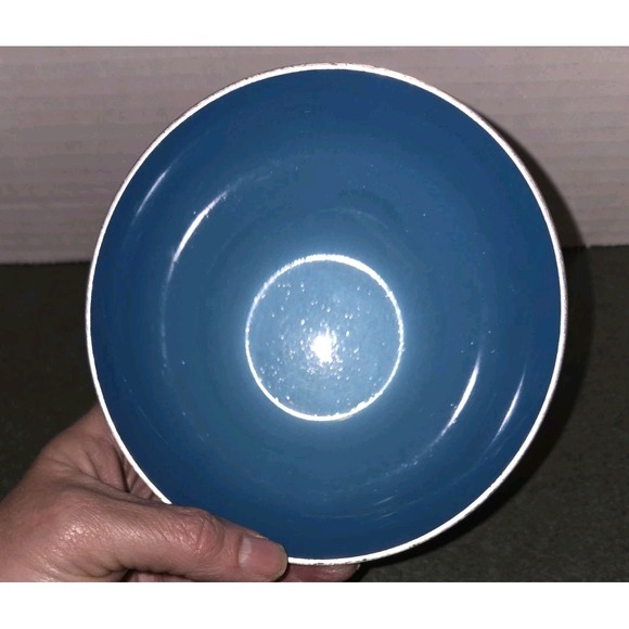 Vintage Emalox Norway Silver Tone Turquoise Enamel Nut Candy Trinket Bowl Dish - Picture 2 of 4